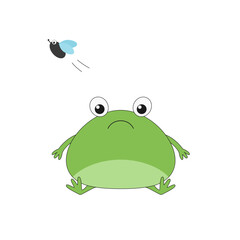 Frog sad cartoon character childish cute funny vector illustration.
