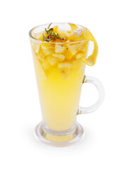 Refreshing lemonade standing on white background