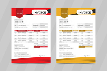 Obraz premium Professional invoice minimal design template. Bill form business invoice and Office bill Design. invoice design illustration. Simple and creative modern, unique, clean invoice design.