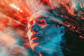 Portrait of a woman with distinctive red hair and bright blue eyes