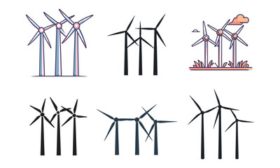 Wind turbine silhouette, Wind turbine clipart, Wind turbine vector set.
