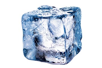 Obraz premium A close-up view of a block of ice with a white background, perfect for using in winter-themed designs or illustrations