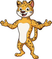 Cartoon welcoming jaguar character vector illustration