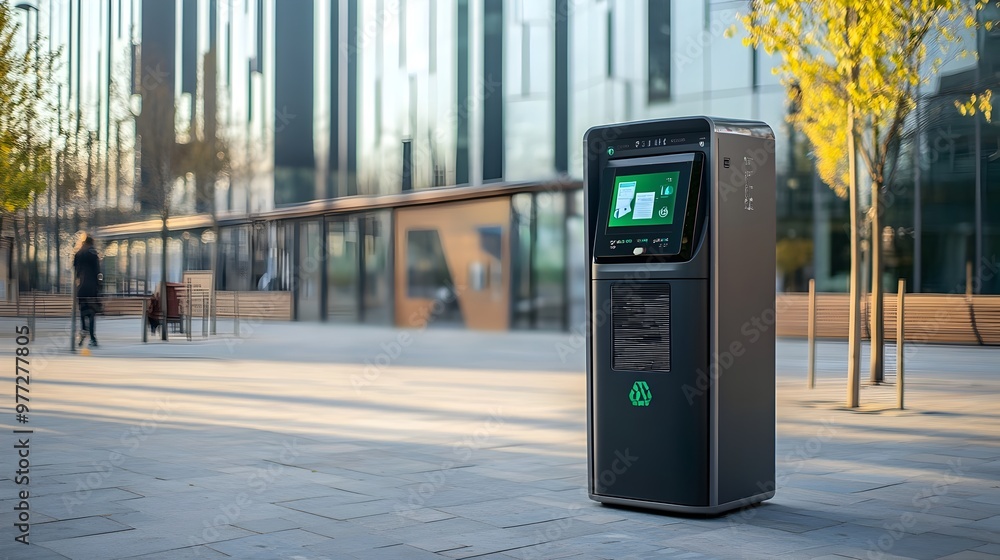 Aufkleber high-tech smart waste bin displaying real-time recycling data in public space