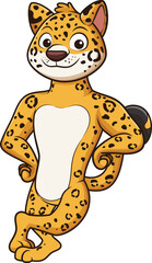 Cartoon jaguar mascot leaning vector illustration © heyclipart