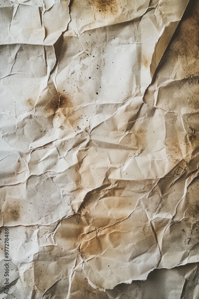 Poster a close-up view of a piece of paper lying on a table, with intricate details and textures visible