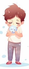 A sweet of a boy hugging a soft toy, radiating warmth and innocence, perfect for children's content.