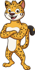 Cartoon confident jaguar mascot character vector illustration © heyclipart