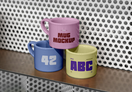 Three Mugs Mockup