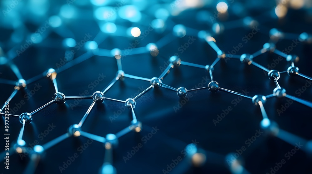 Poster graphene atomic structure transforming into electronic circuitry for a futuristic effect