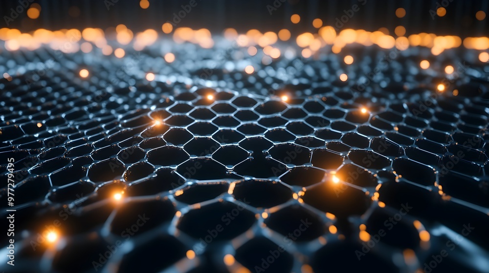 Poster 3d rendering of graphene fiber nanostructure in advanced materials design