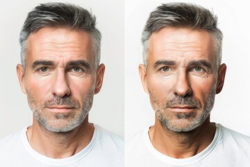 A person's facial transformation from a messy hairdo to a clean-cut look
