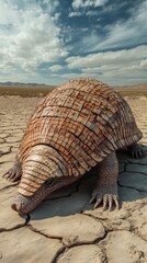 Fototapeta premium Giant armadillo walking through dry cracked earth