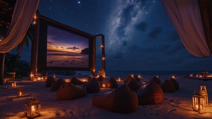 luxurious beachside movie theater setup during