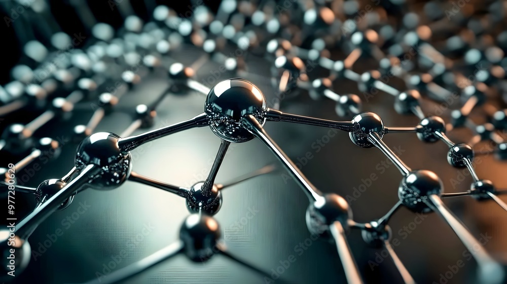 Poster graphene atoms bonding with materials representing nanotechnology's role in creating advanced