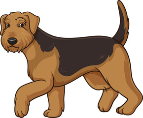 Cartoon airedale terrier walking vector illustration