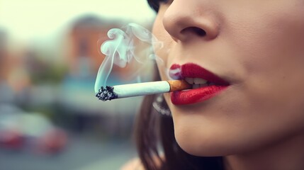 Fototapeta premium A woman smoking a cigarette. The smoke from the cigarette is clearing in the air.
