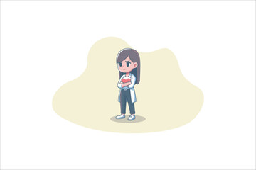 Sad Crying Woman Holding a Broken Heart. Suffering girl recovering from emotional abusive relationship. vector illustration.