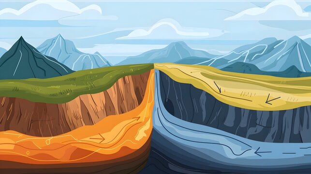 Infographic of Lithosphere and Tectonic Plate Boundaries with Geological Movements