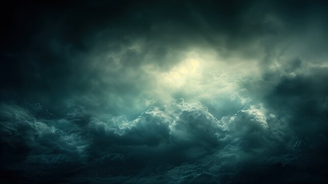 dramatic sky with dark storm clouds bright light in center
