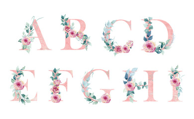 Watercolor floral alphabet.