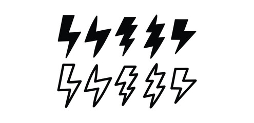 set of lightning bolt electric icon symbol sign vector design black white color simple flat illustration