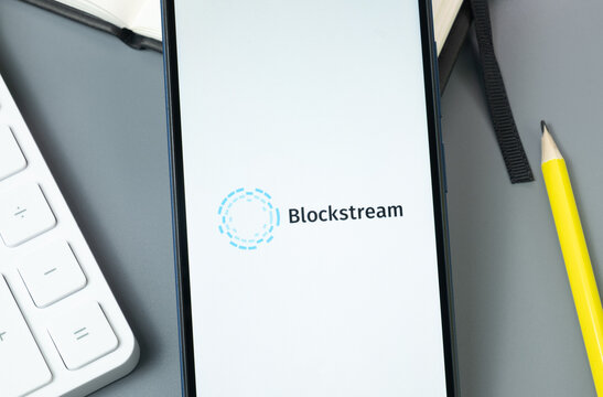 New York, USA - 30 August 2024: Blockstream Logo on Phone Screen, Company Icon on Display