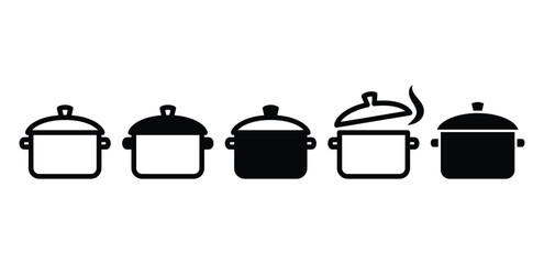 kitchen pot icon symbol vector design black white color simple flat illustration collection set