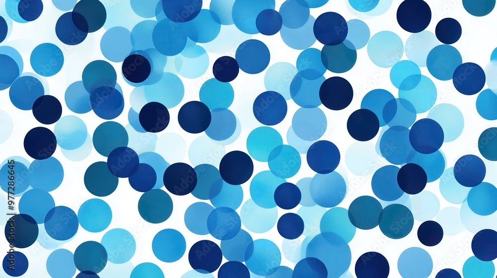 Poster a blue and white background with many blue and white dots. the dots are scattered all over the backg