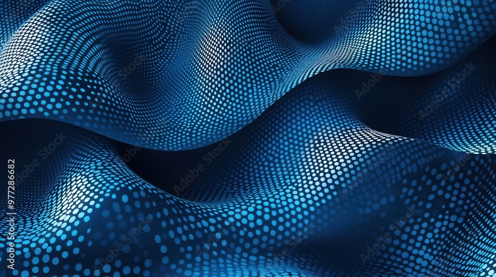 Poster a blue and white patterned fabric with a lot of dots. the blue and white color scheme gives the impr