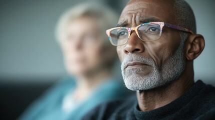 Close-up view of two individuals, one in sharp focus and the other blurred behind, representing the concept of focus, perspective, and depth of field in photography.