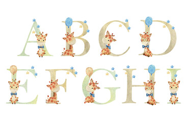 Watercolor animals letters.