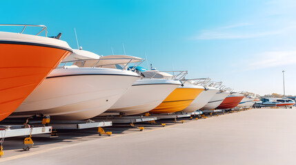 Boats on a Trailer in the Parking Lot of a Marina | Ready for Transport and Outdoor Adventure