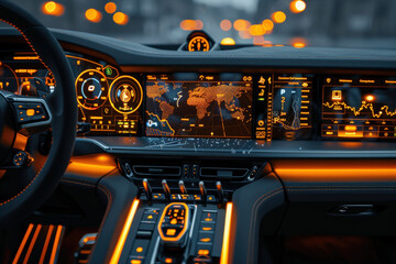Futuristic Car Interior at Dusk 