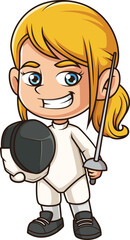 Cartoon little girl fencing vector illustration