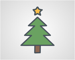 Fototapeta premium Minimalist Christmas Tree Icon with Star and Ornaments