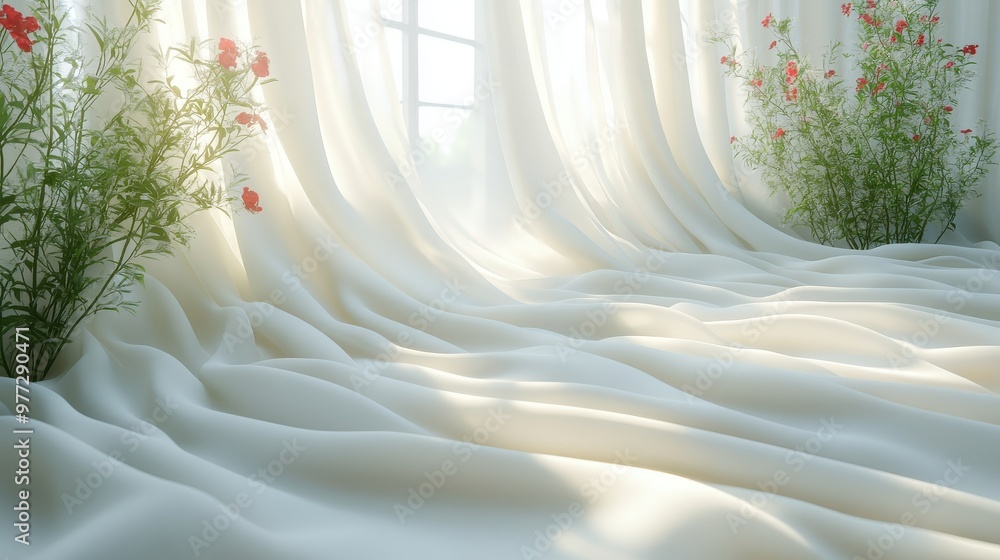 Poster light white background with soft shadows, perfect for creating a minimalist and airy visual aestheti