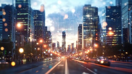 Fototapeta premium IoT-powered streetlights displaying election results across an American city