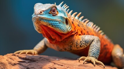 Obraz premium Close-up of a Vibrant Blue and Orange Lizard