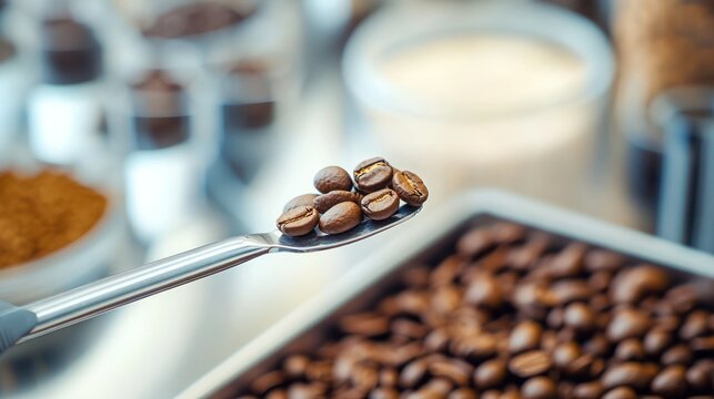Cup of coffee and coffee beans in a sack, Brown roasted coffee beans closeup.