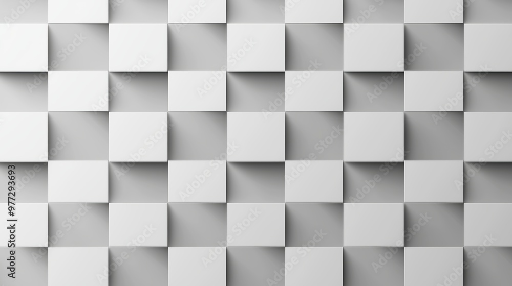 Poster a white and gray checkered background with squares of different sizes