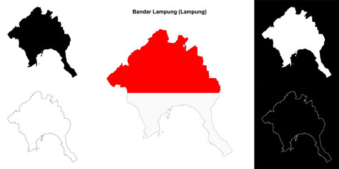 Fototapeta premium Bandar Lampung blank outline map set