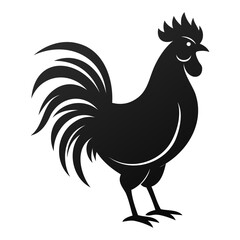 Rooster chicken black silhouette Vector illustration isolated on a white background