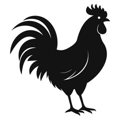 Rooster chicken black silhouette Vector illustration isolated on a white background