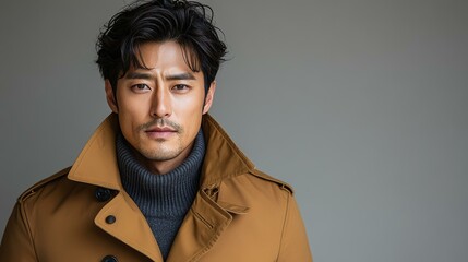 Obraz premium 갈색 코트를 입은 잘생긴 남자의 초상화