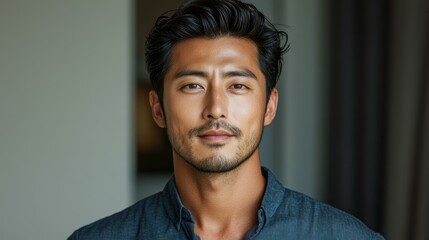 Obraz premium 카메라를 응시하는 잘생긴 아시아 남자의 초상화