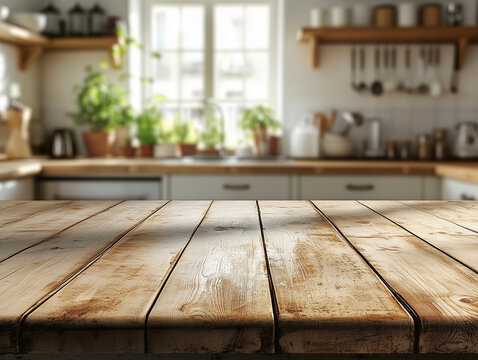 Empty wooden floor on kitchen background
