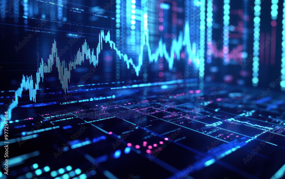 Aufkleber abstract digital stock market visualization with futuristic graphs and financial data. blue tones an