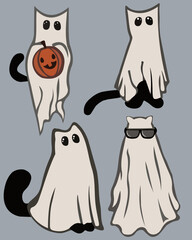 stickers with ghosts in the form of cats. Halloween stickers