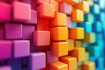 Colorful  cubes arranged in an abstract geometric pattern, showcasing vibrant hues and modern design. Perfect for background or digital art concepts.